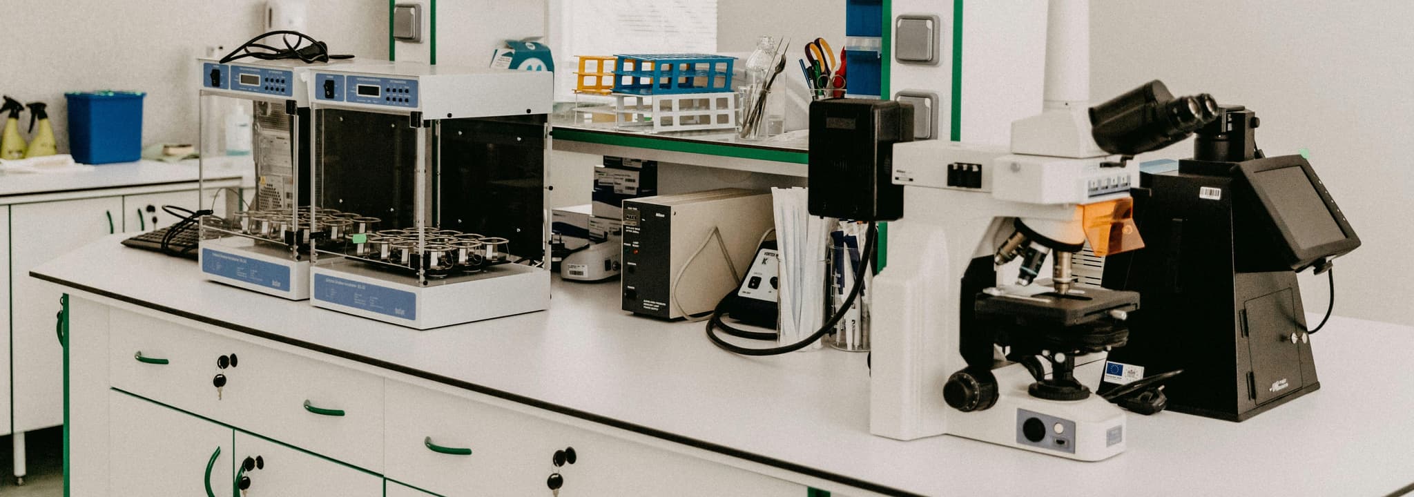 Clinical laboratory centrifuge with sterile gloves in a Rivia Clinics facility